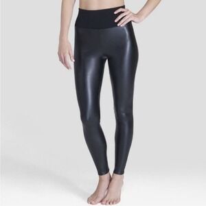 Spanx Faux Leather Leggings Black High Waisted Shaper Size Large L/G Slimming